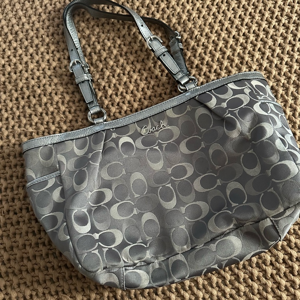 Coach Silver and Gray Signature Shoulder Bag